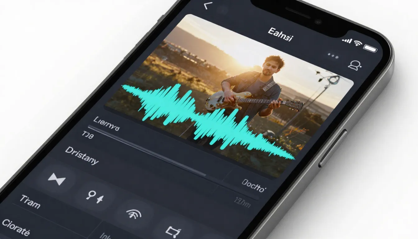 A close-up of a smartphone screen showing a video editing ap...