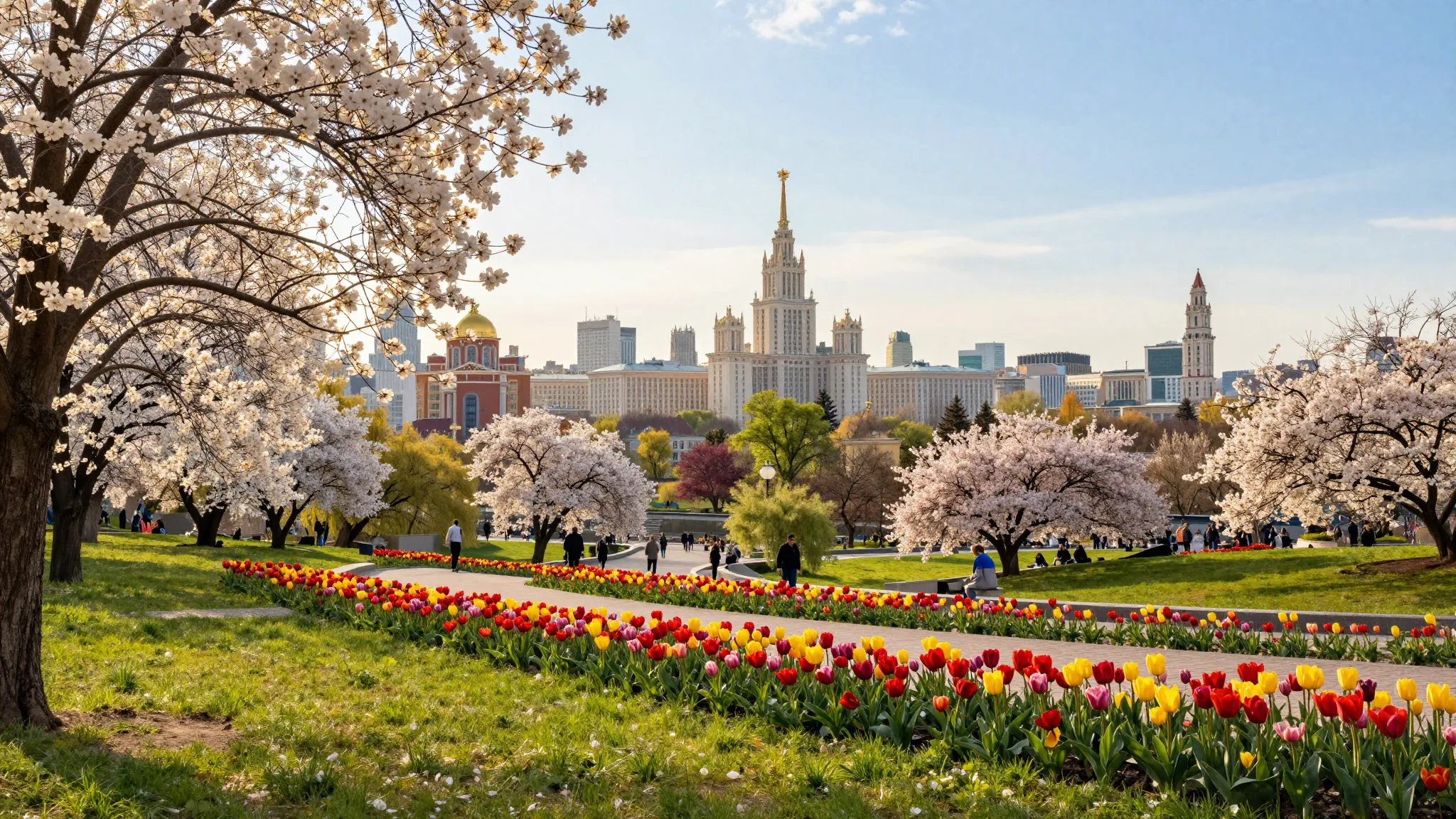 A beautiful spring landscape in Moscow with the first spring...