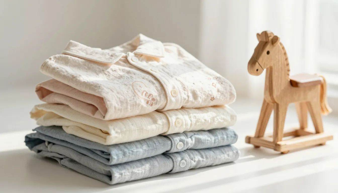 Professional banner for a children's clothing brand. A stack...