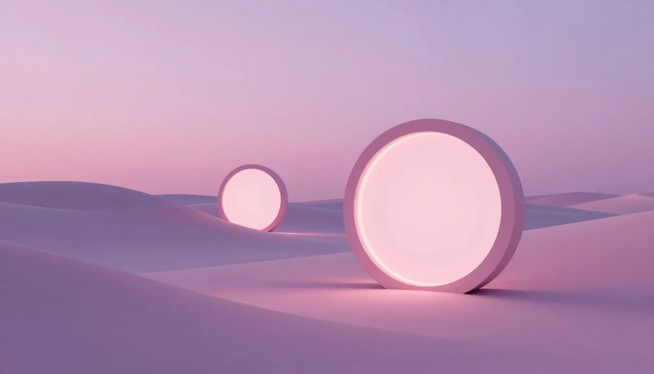 Abstract surrealistic art showing two glowing circular porta...