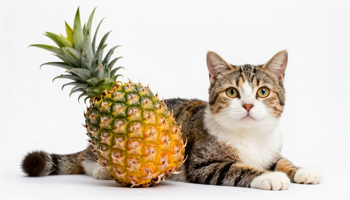 A surreal image of a cat merged with a pineapple, vibrant co...