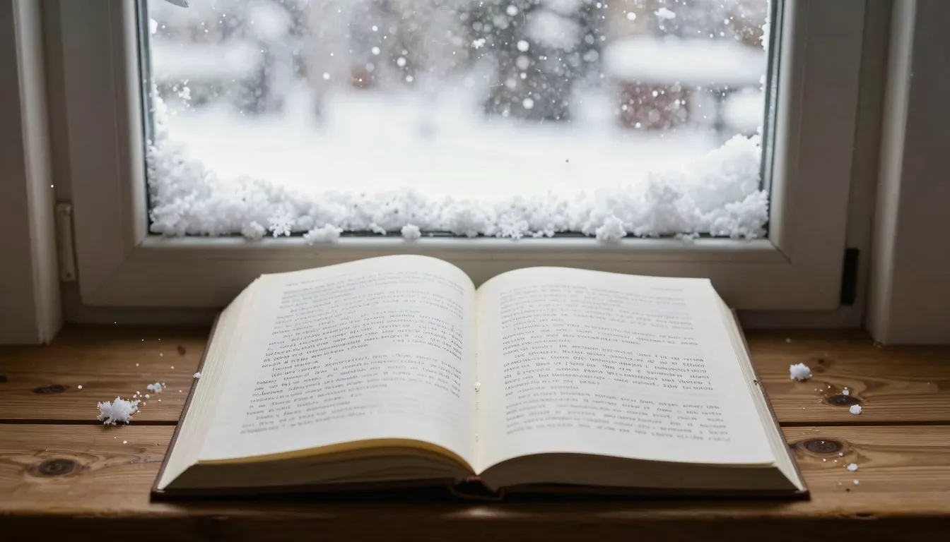 A cozy scene with an open journal on a wooden windowsill. Ou...