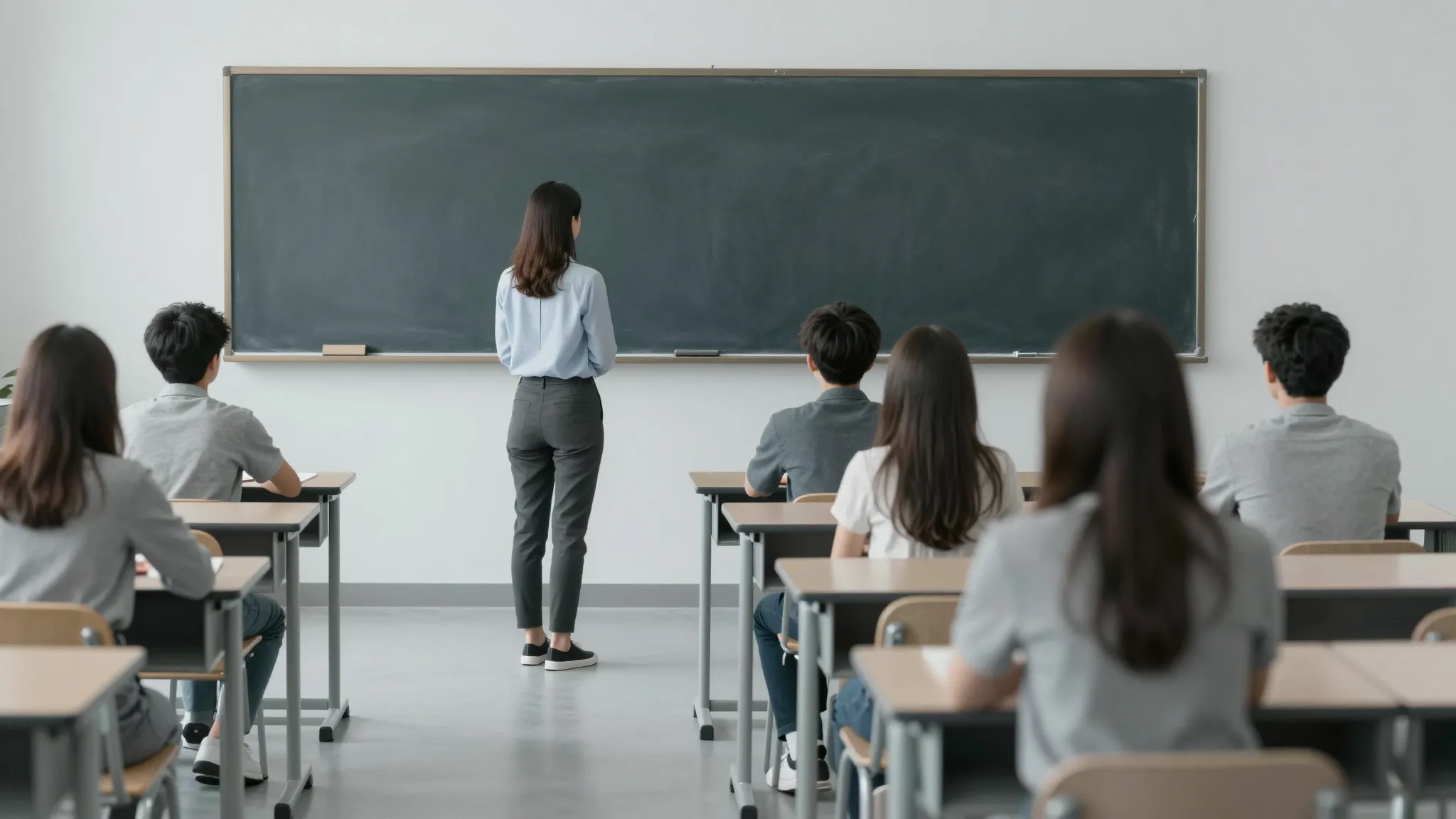 A conceptual illustration of a classroom where the teacher a...
