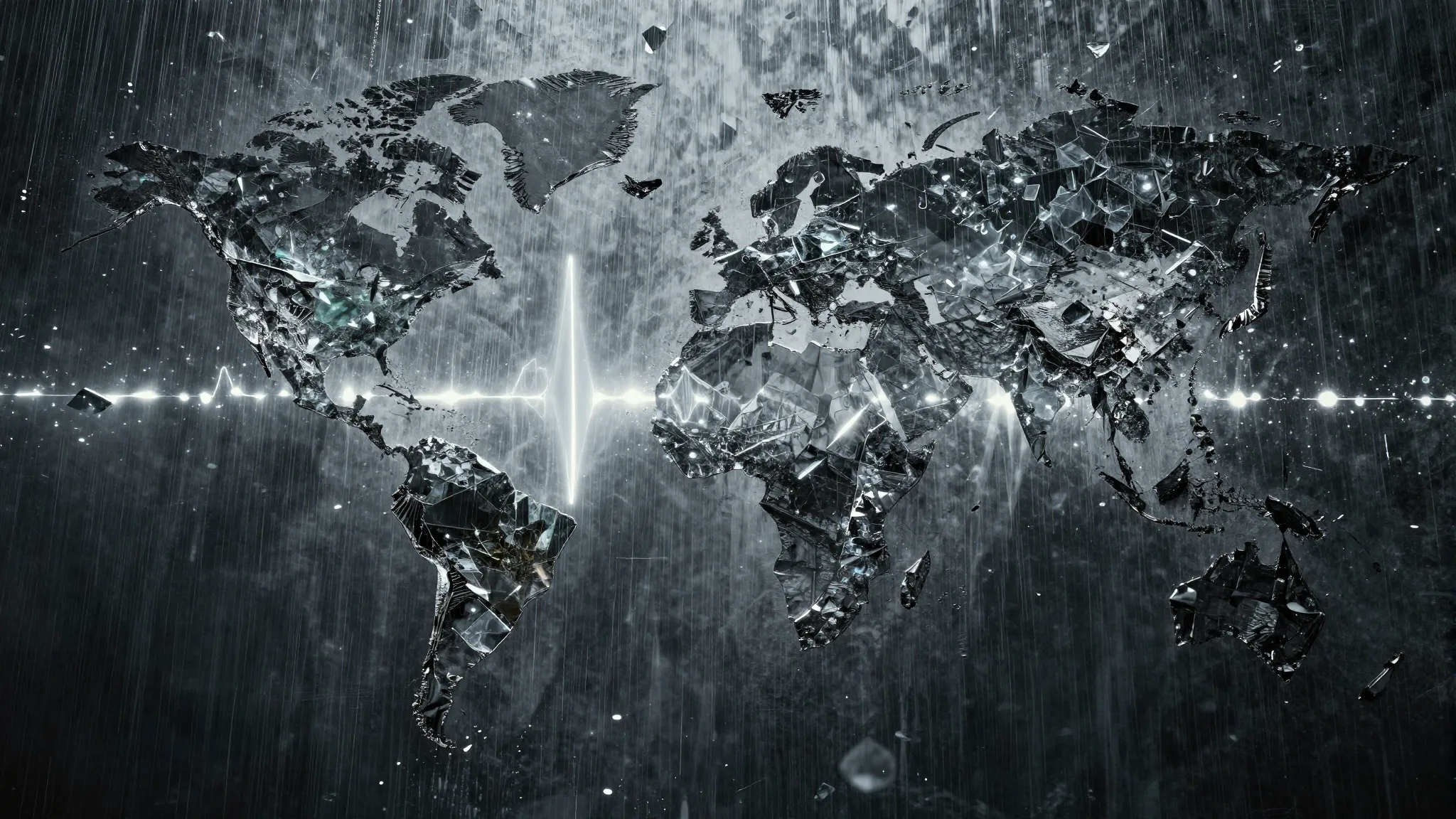 Abstract album cover art, a world made of glass fragments an...