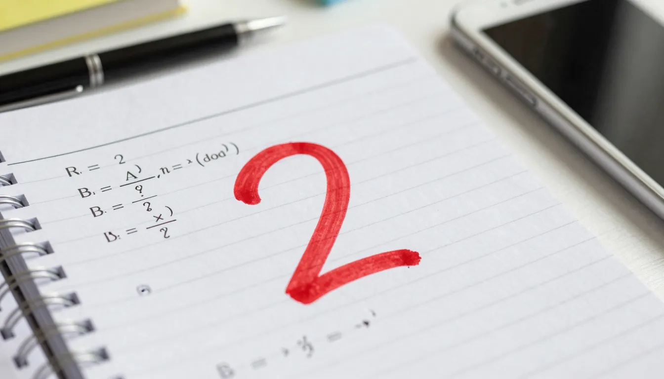 Close up of a school notebook on a desk, a large red grade 2...