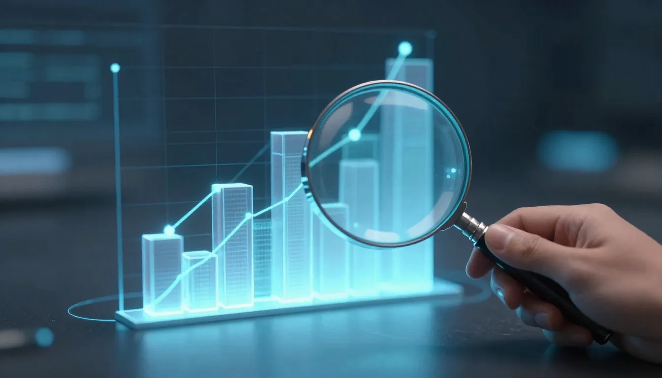 A conceptual digital art piece showing a glowing 3D bar char...