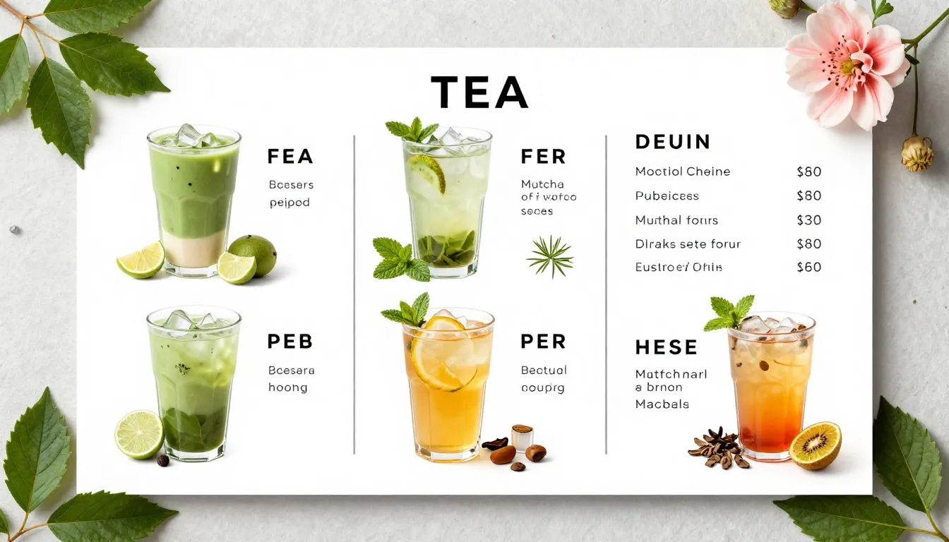 A high-quality professional photograph of a modern tea menu ...