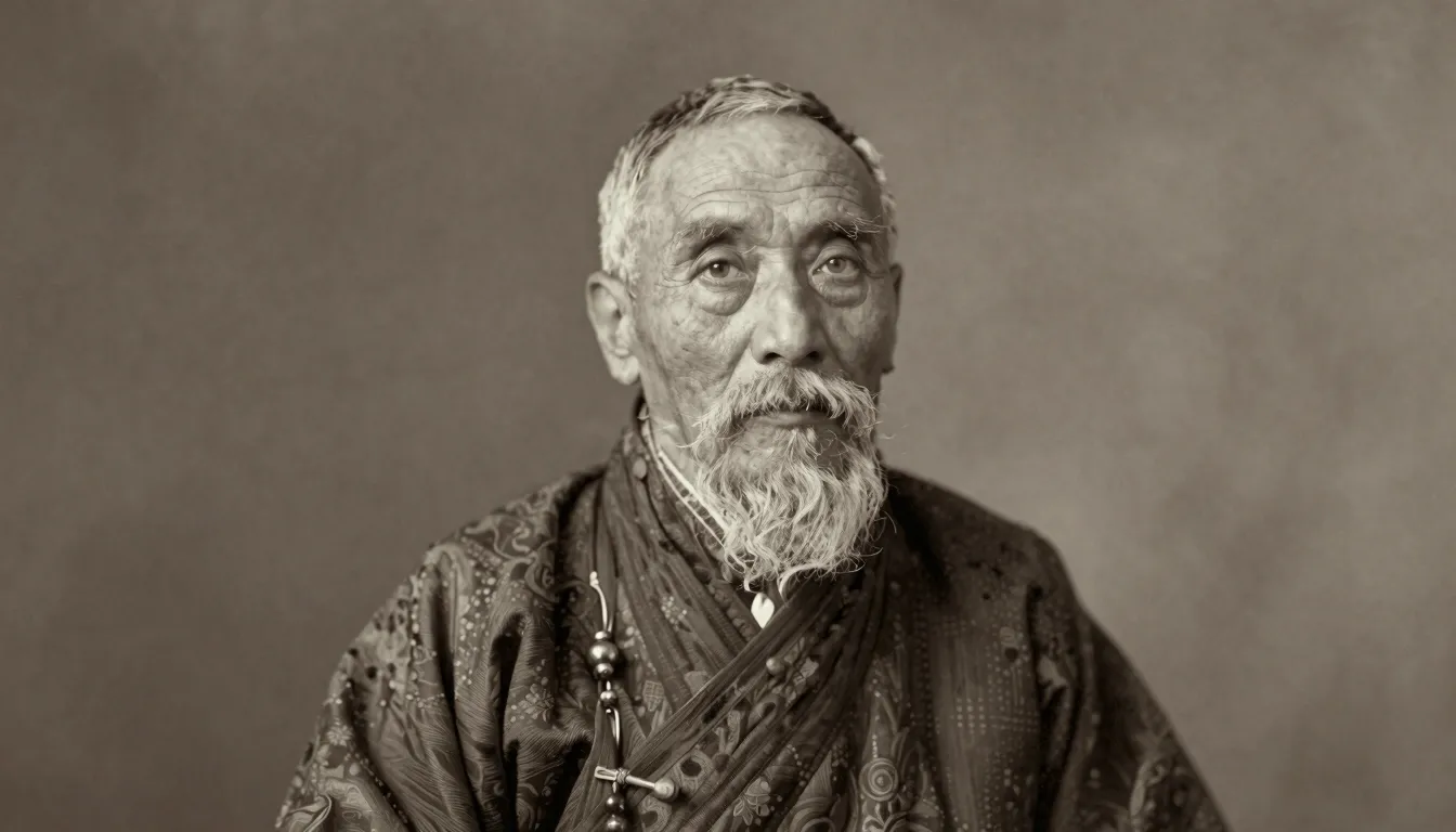Vintage portrait of an elderly Asian doctor of Tibetan medic...