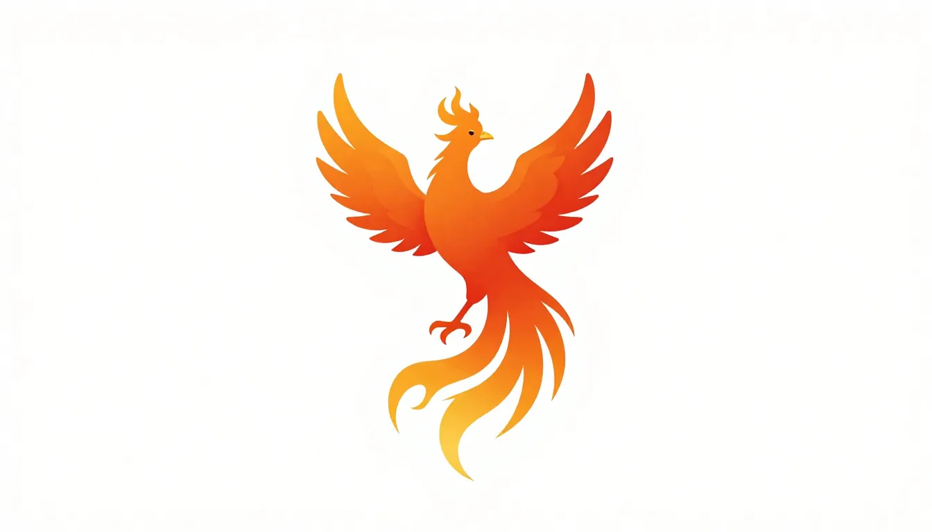 A majestic phoenix bird rising from golden flames, minimalis...
