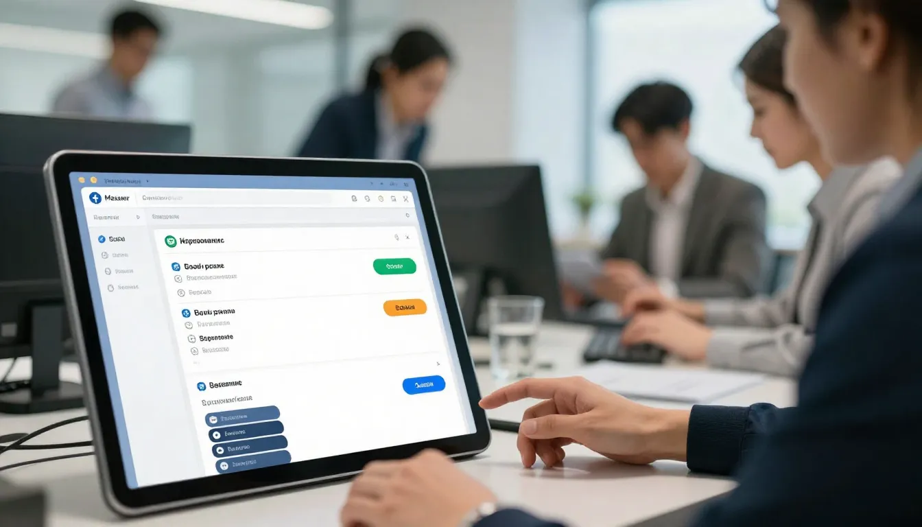 A secure, modern office environment with a team of accountan...