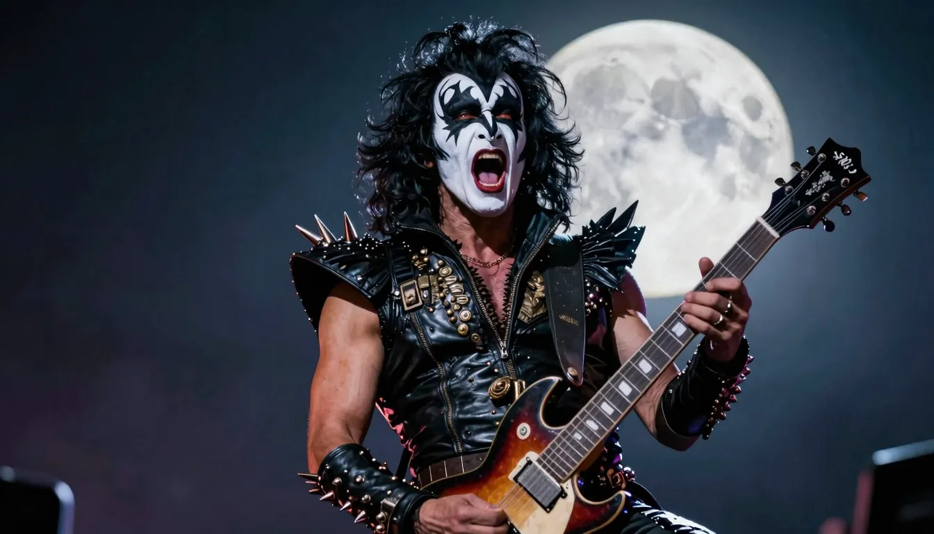 A rock musician with black and white face paint similar to K...