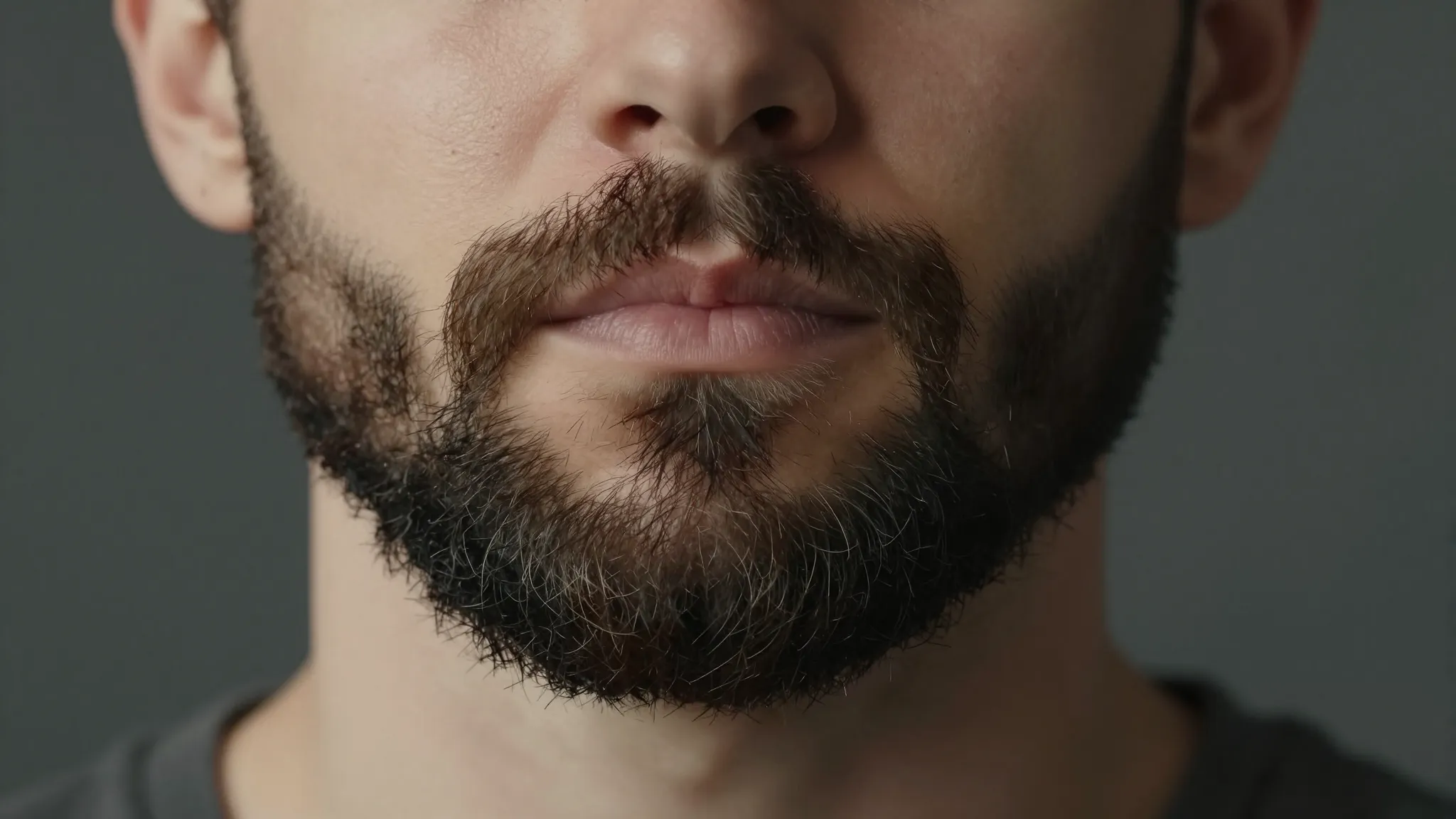 Photorealistic close-up portrait of a man with a thick, well...