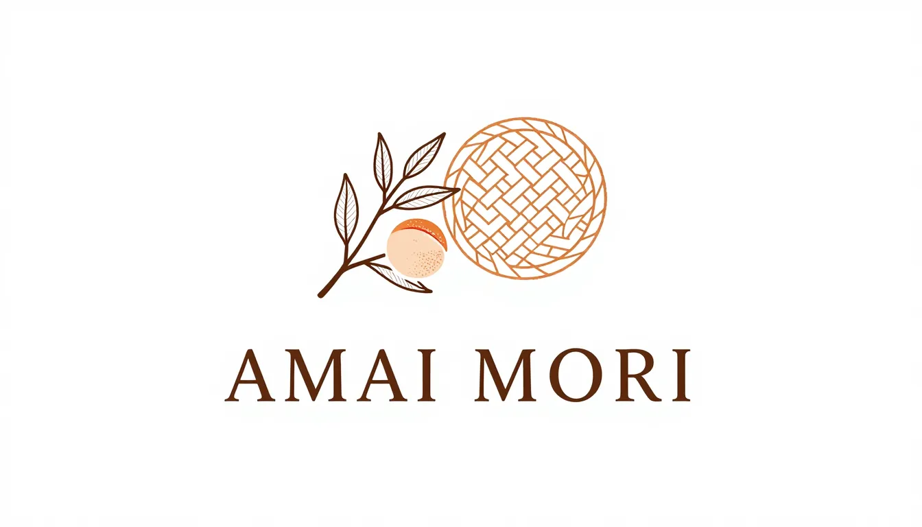 Minimalist organic logo for a clothing brand 'AMAI MORI'. Th...