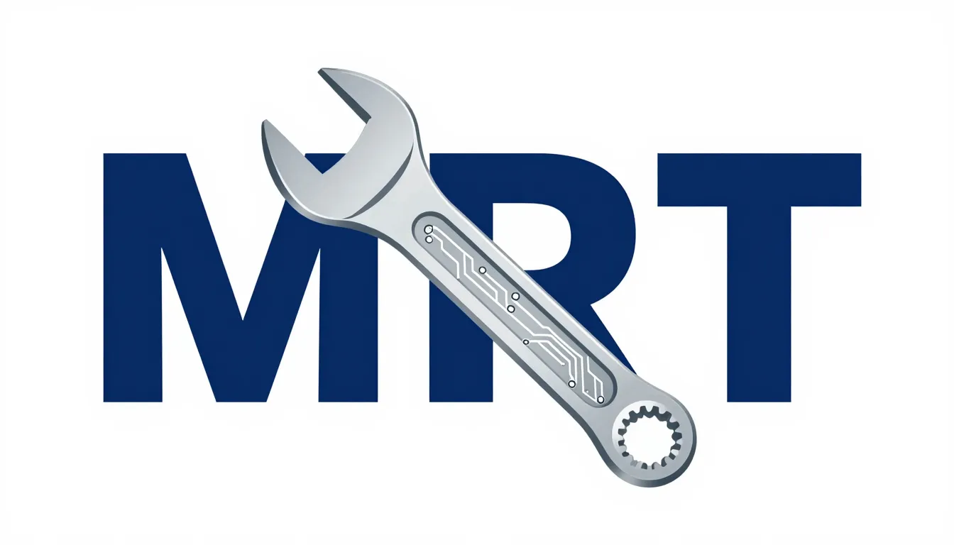 Minimalist logo design for a repair service 'MRT', featuring...