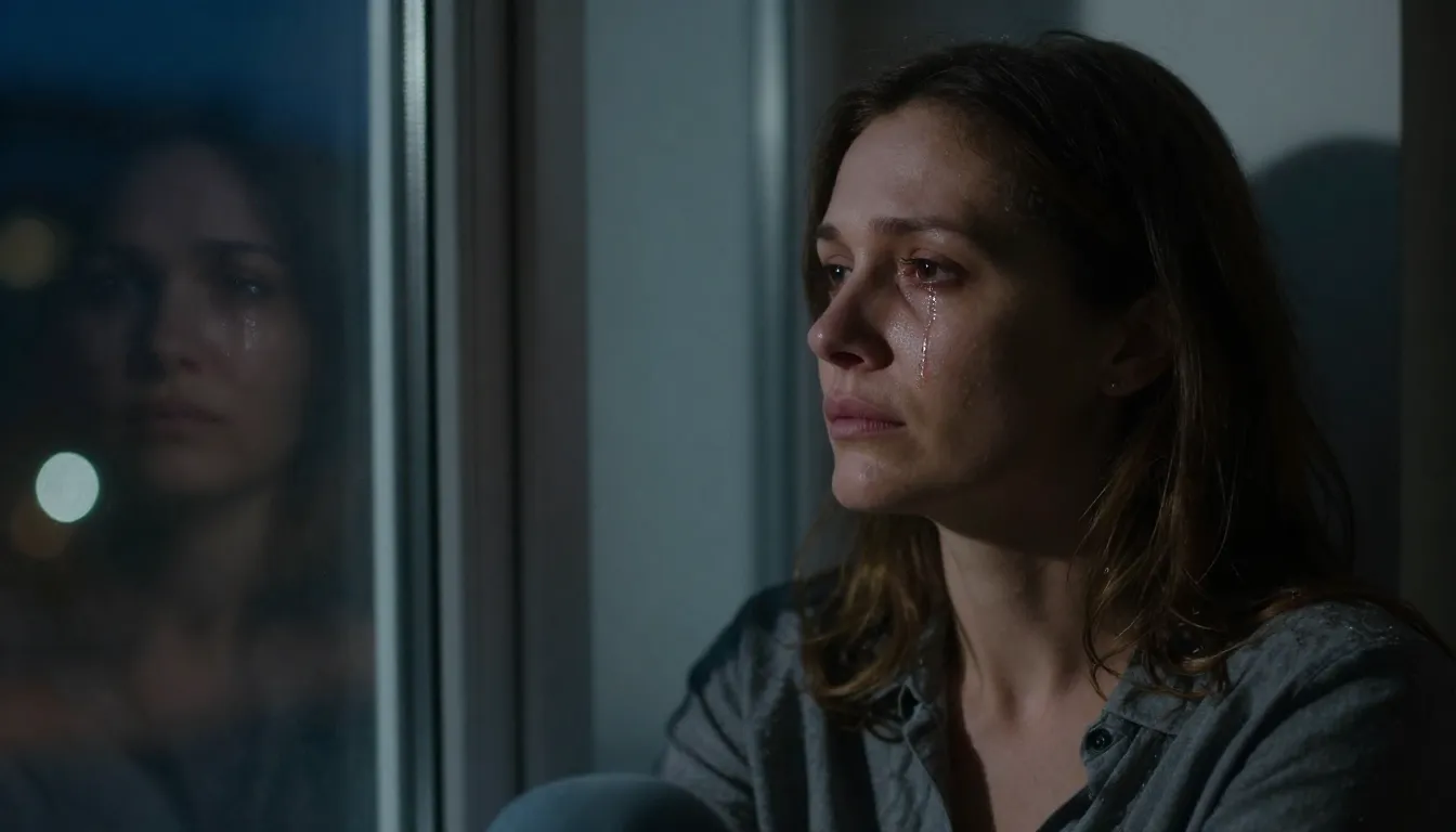 A realistic photo of an adult Slavic woman sitting by a wind...