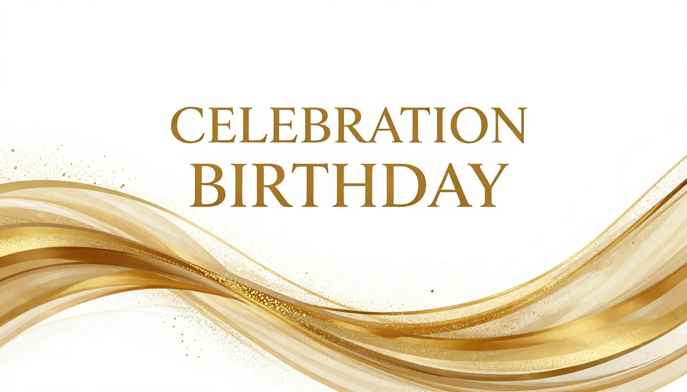 Graphic design of a universal birthday invitation, golden co...