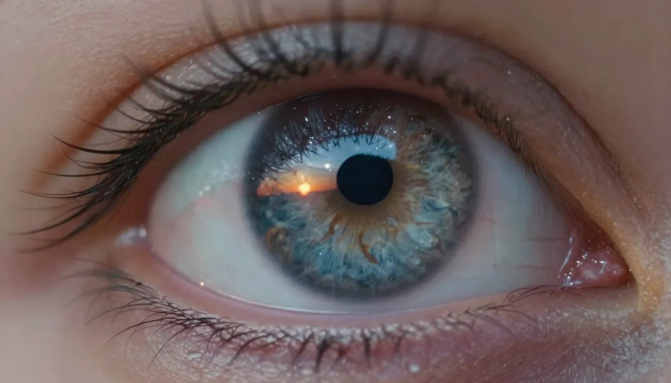 Macro close-up of a human eye, the iris reflecting a starry ...