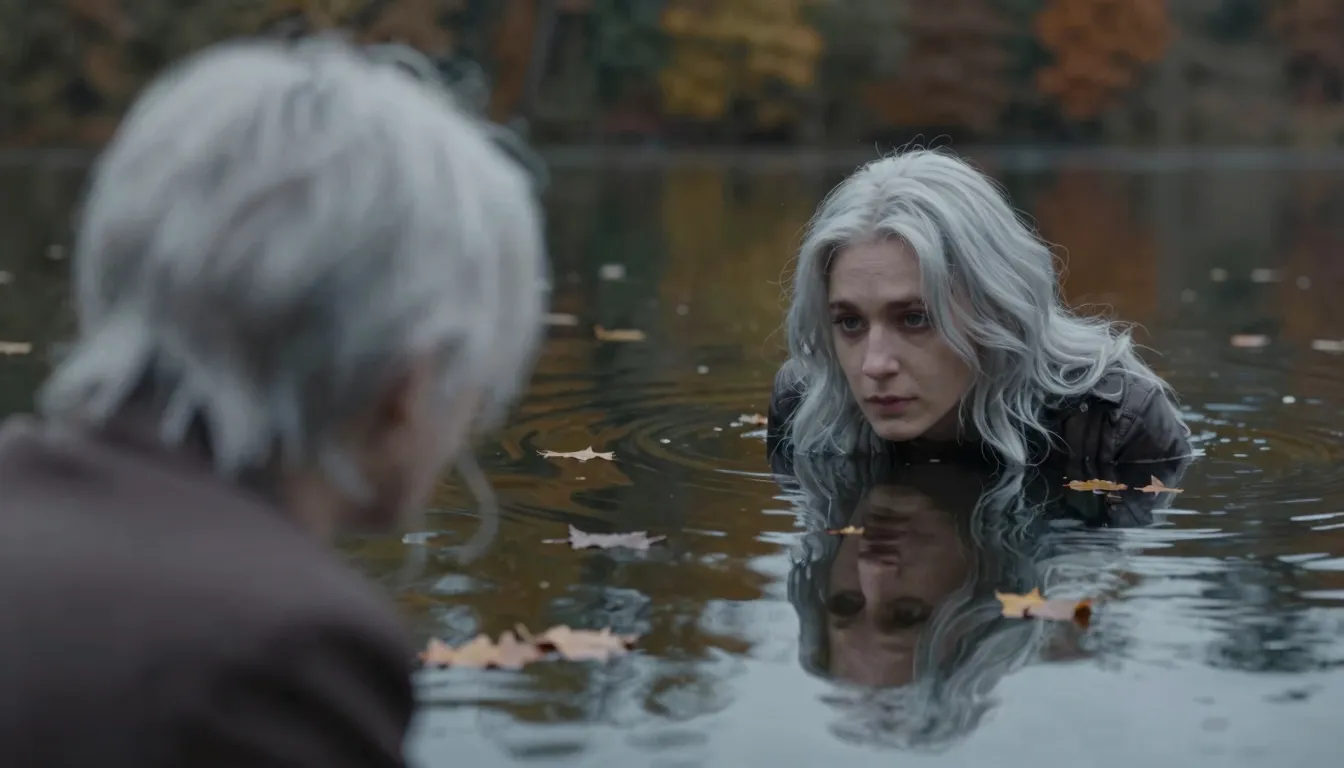 A poetic and emotional scene of a person looking at their re...