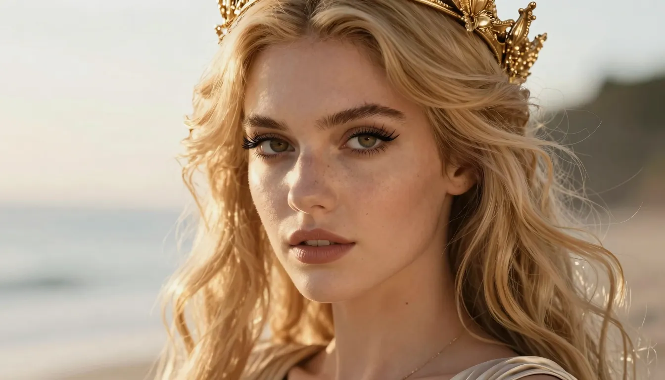 A breathtakingly beautiful woman of European appearance with...