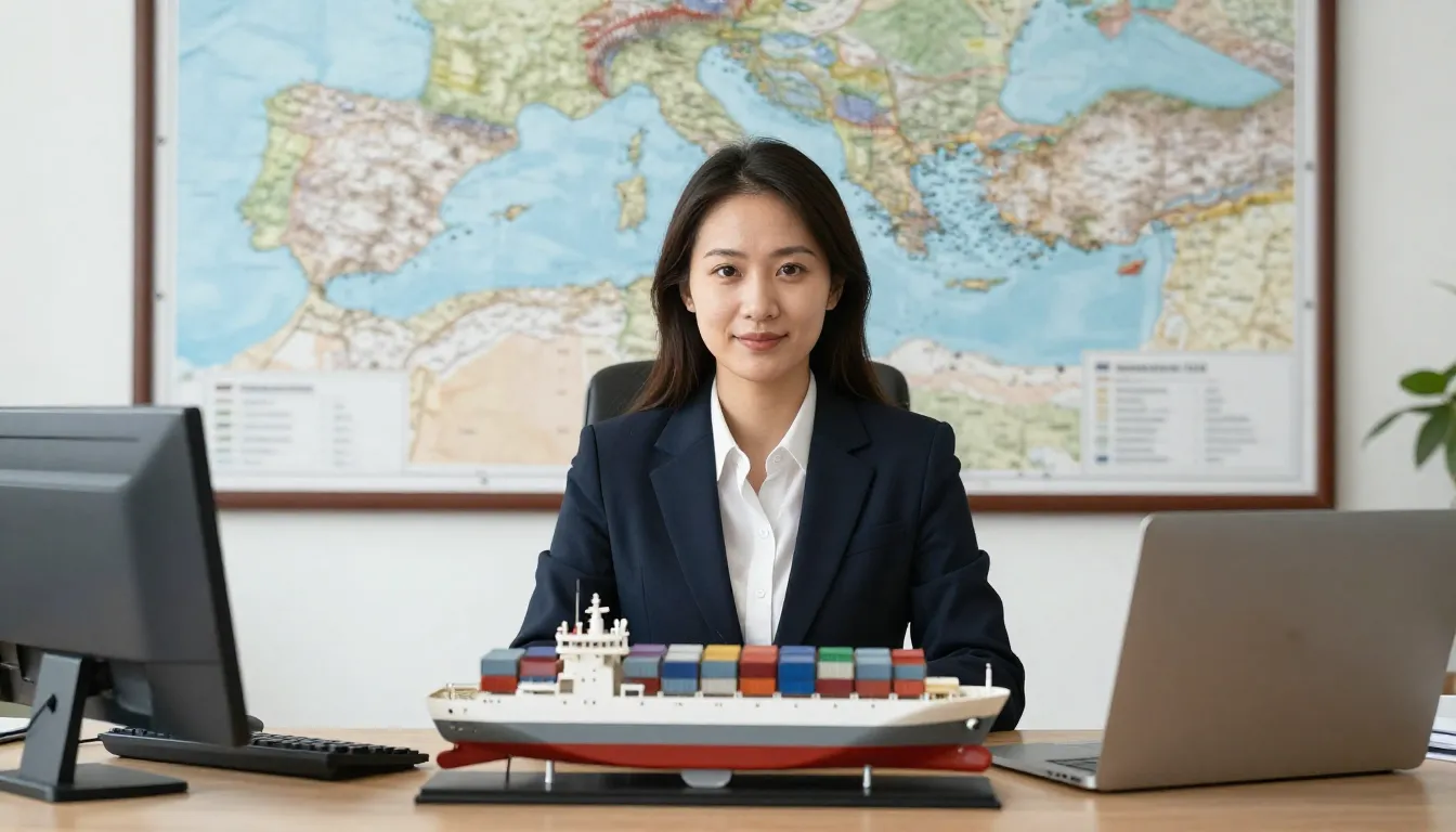 A professional business office setting with a map of the Bal...