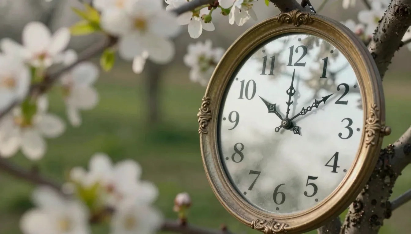 A poetic scene with a blooming spring garden and a vintage m...