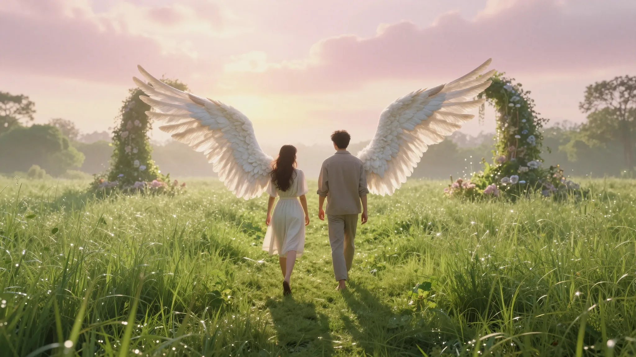 A cinematic digital art piece showing a man and a woman with...