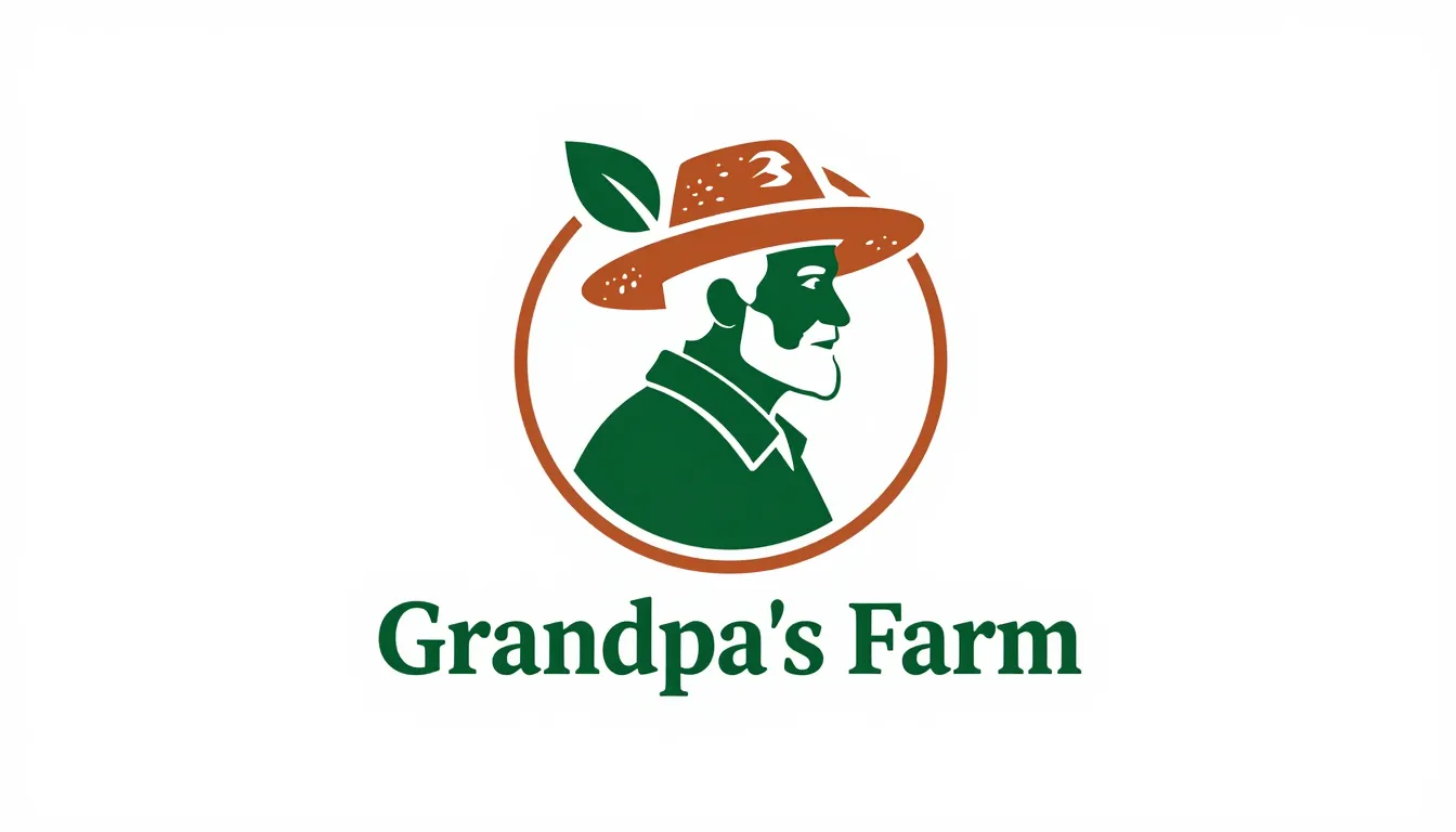 Minimalist logo design for 'Grandpa's Farm', featuring a sty...
