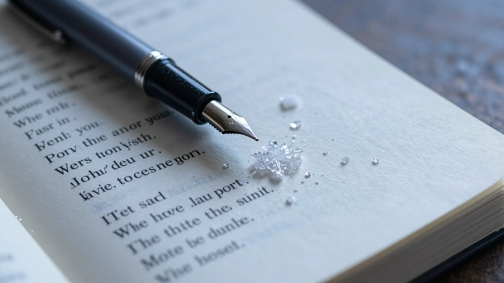 Macro shot of a fountain pen resting on a notebook page. The...