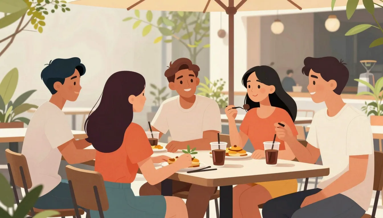 A creative digital illustration of a group of young friends ...