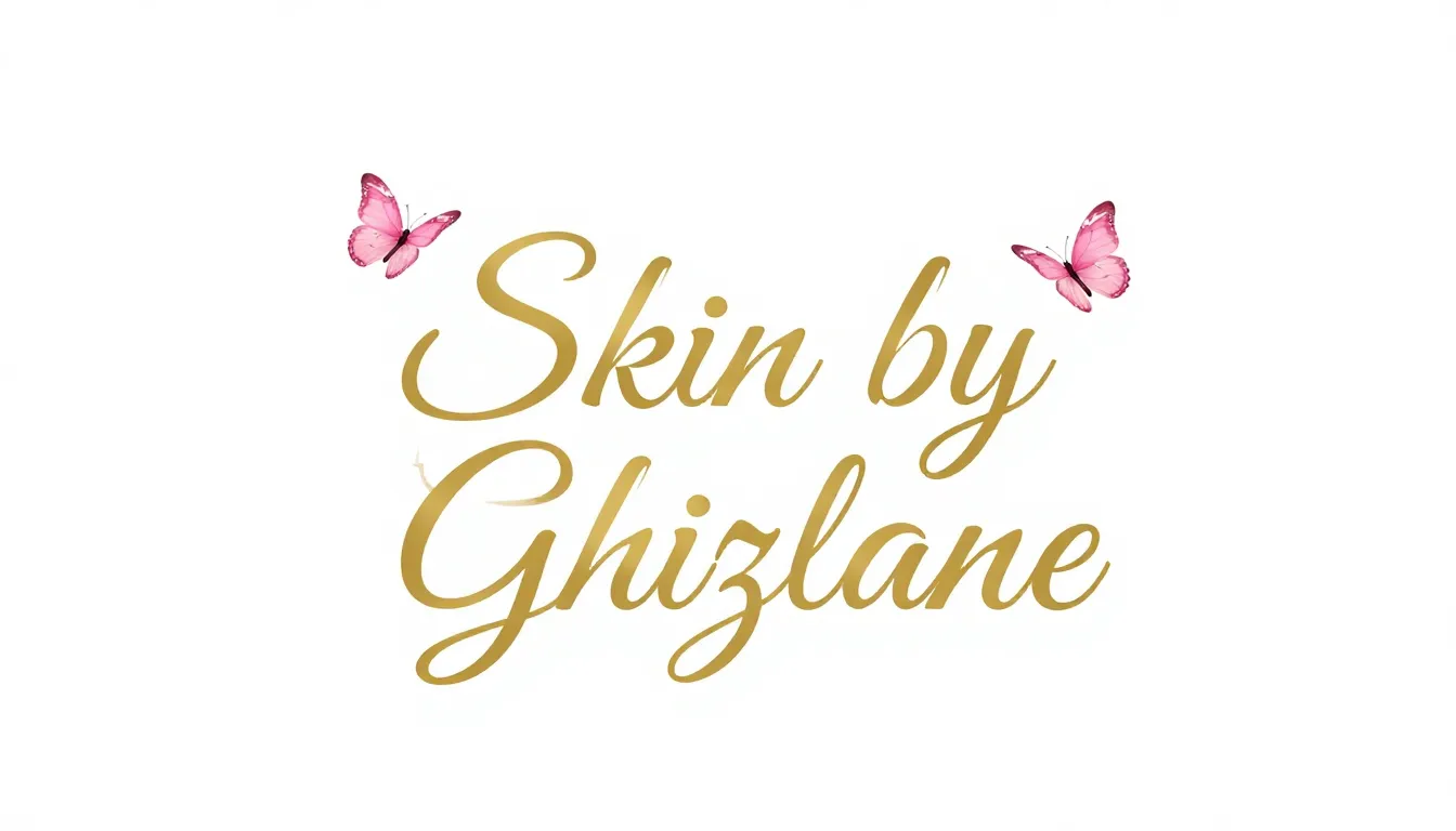 Elegant logo 'Skin by Ghizlane' in gold cursive font, the ca...