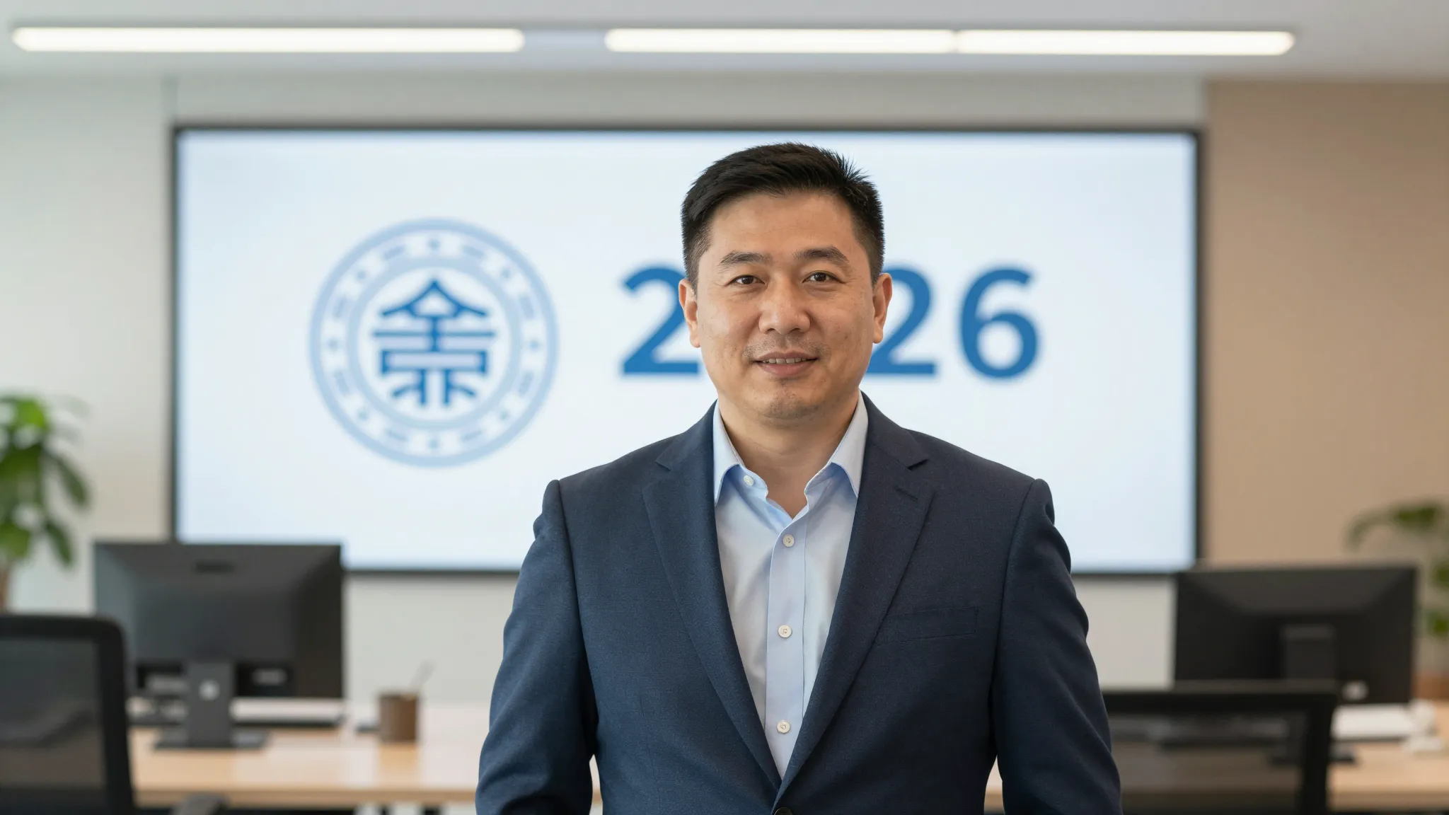 A professional portrait of a leader in a modern office setti...