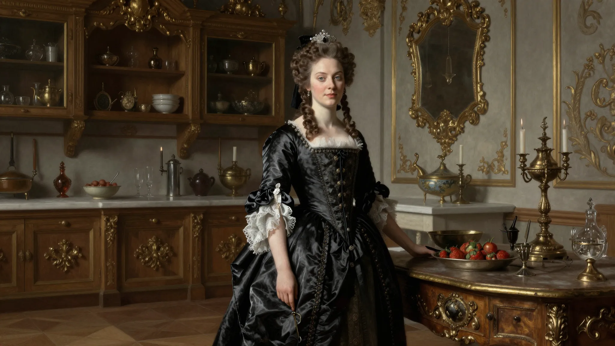 A strong and beautiful 17th-century French noblewoman in a d...