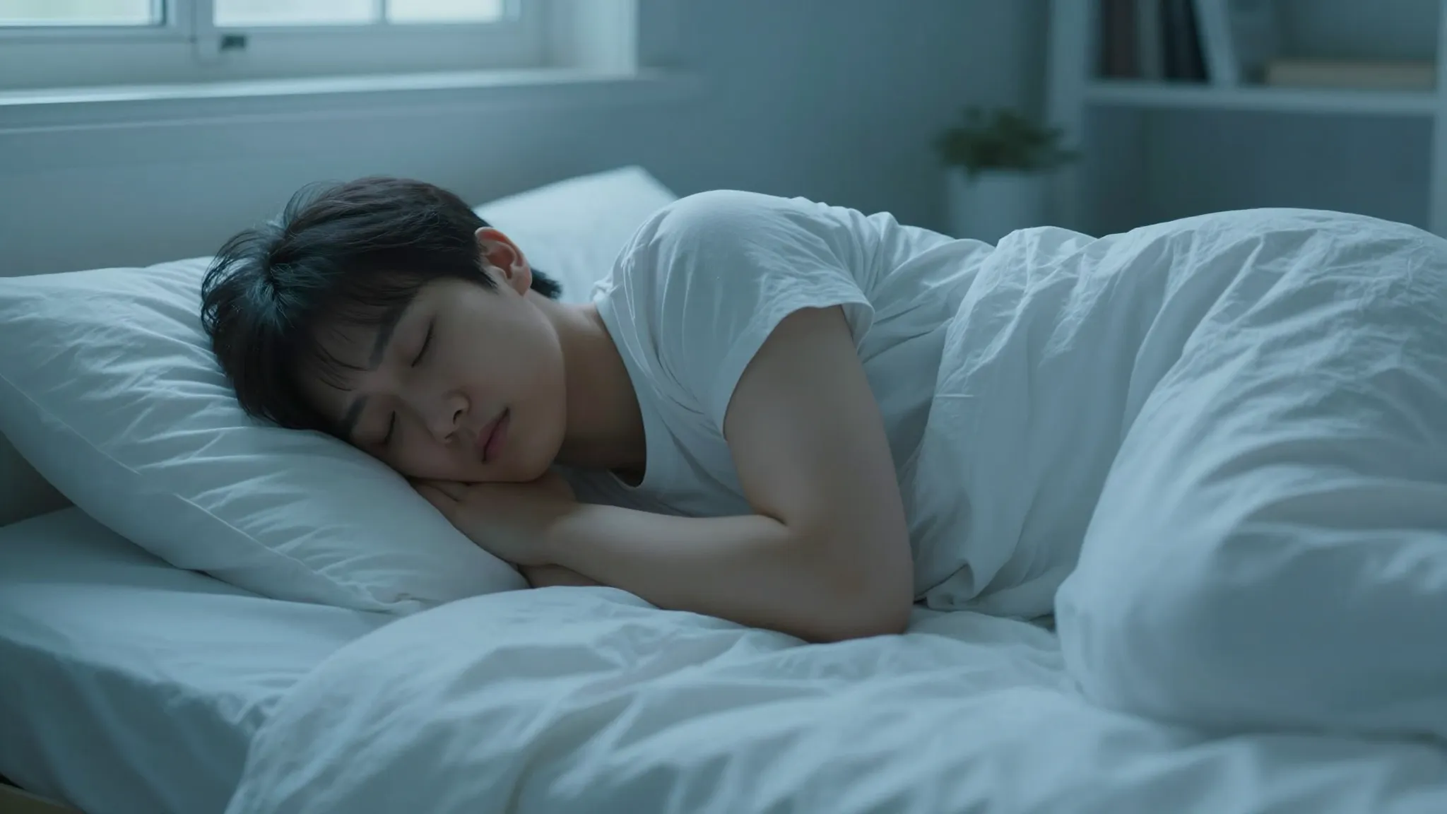 A peaceful scene of a person sleeping deeply in a cozy, sunl...