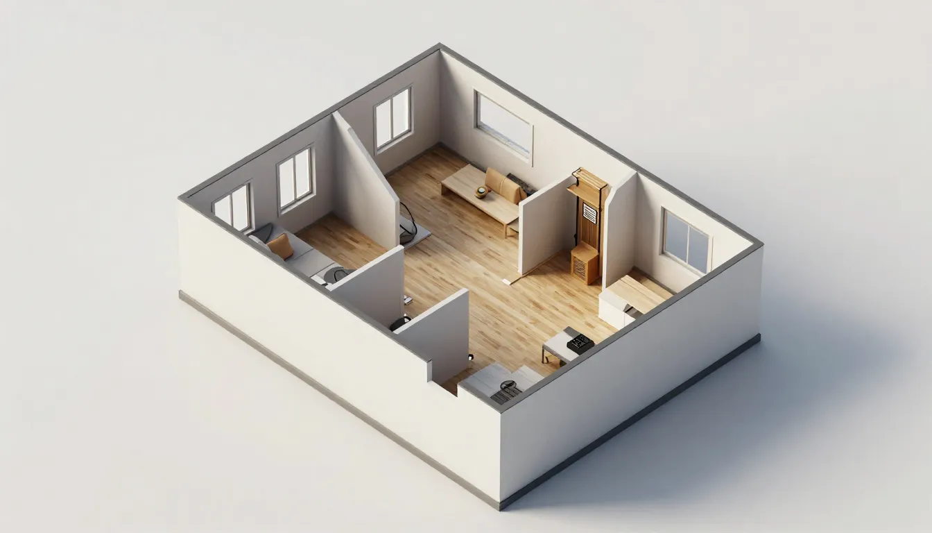 Detailed 3D floor plan of a modern apartment, isometric view...
