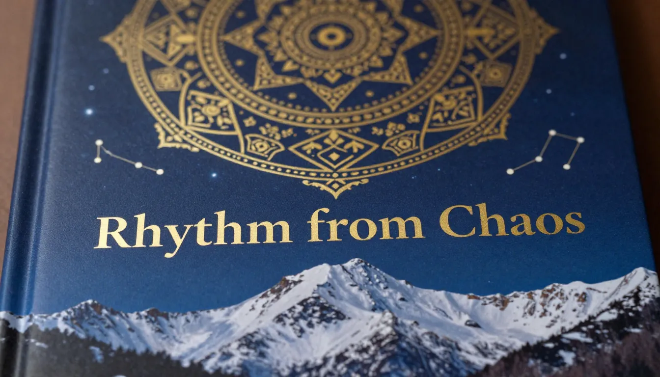 Close-up of a book cover, ethnic mandala forming a constella...