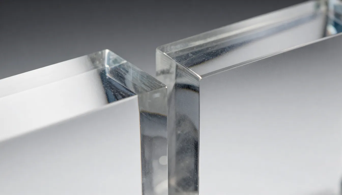 Macro shot of two acrylic blocks joined together with a comp...