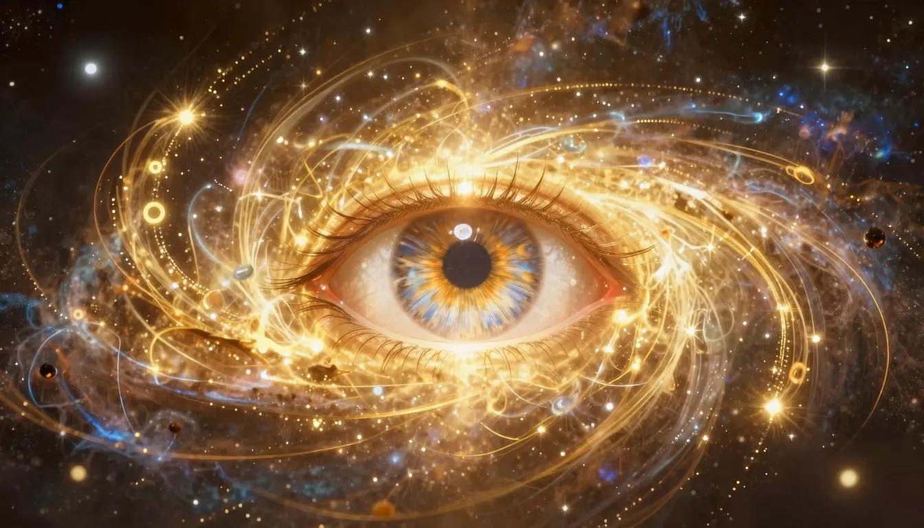 A majestic divine eye in the center of a swirling galaxy, go...