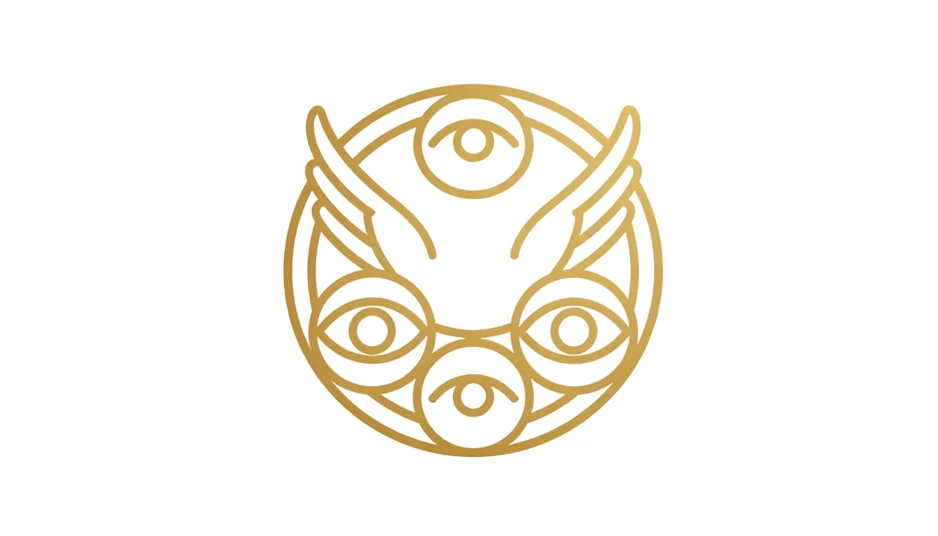 Minimalist vector logo of a Throne angel, geometric interloc...