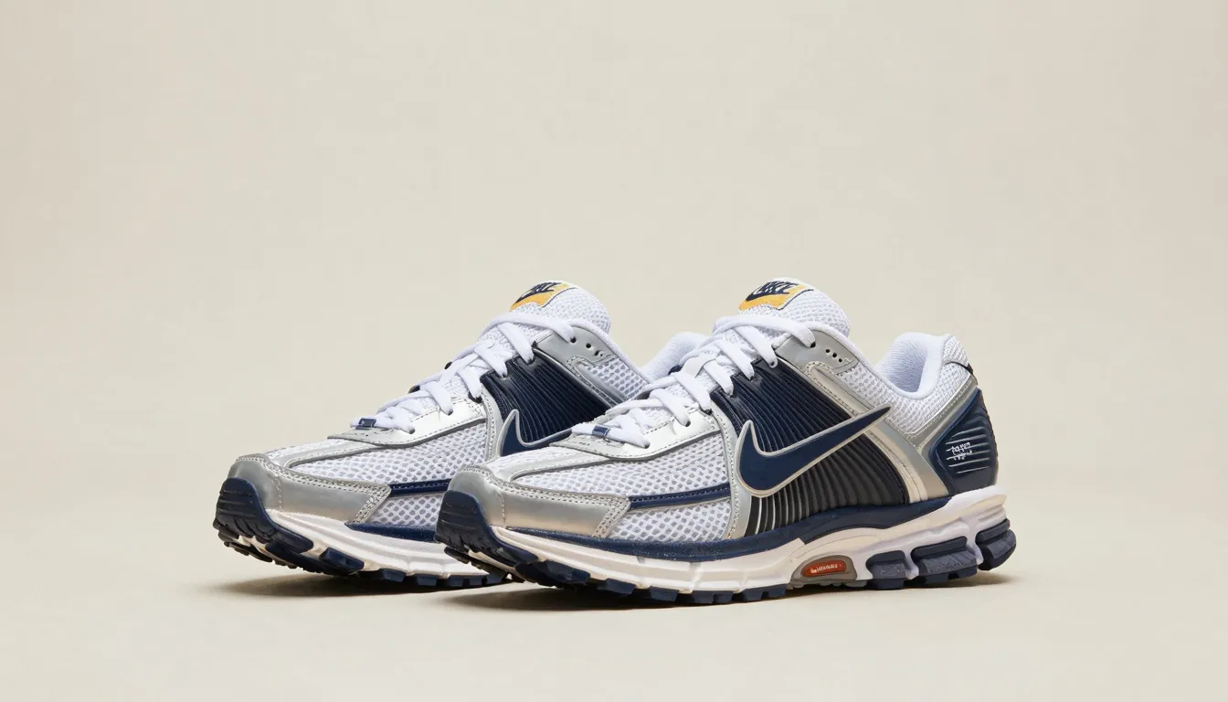 Highly detailed studio photography of men's Nike Zoom Vomero...