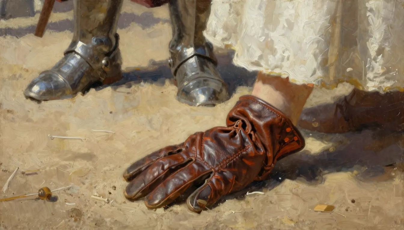 Close-up of a delicate leather glove lying on the sand of a ...