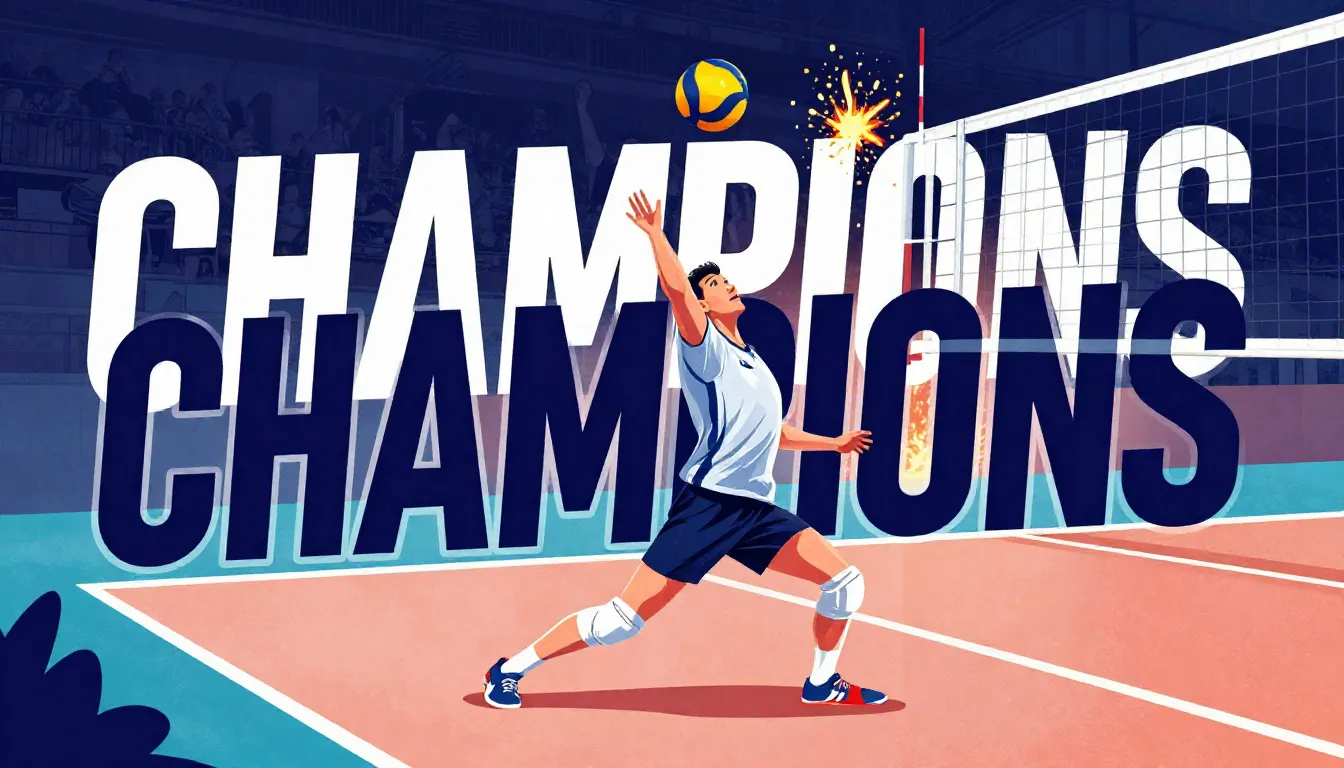 A stylized illustration of a volleyball hitting the floor on...