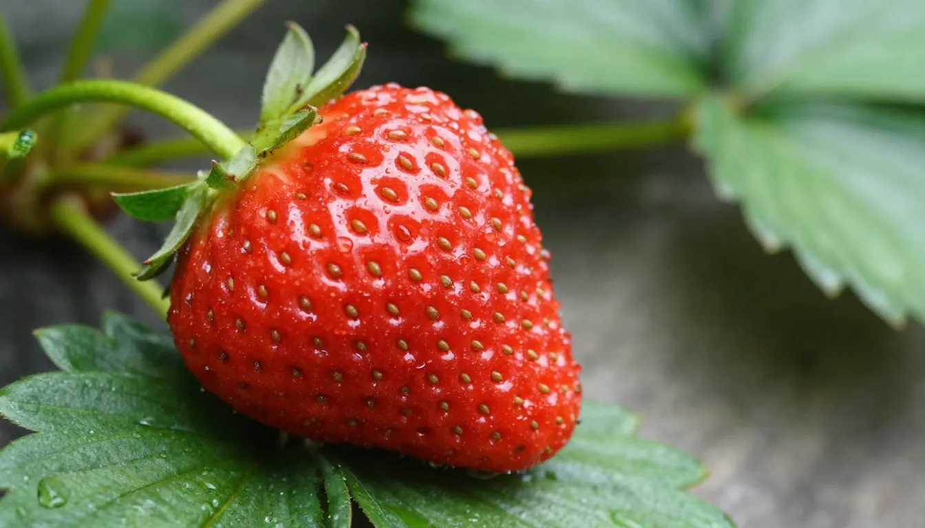 Macro photography of a fresh, juicy strawberry with water dr...