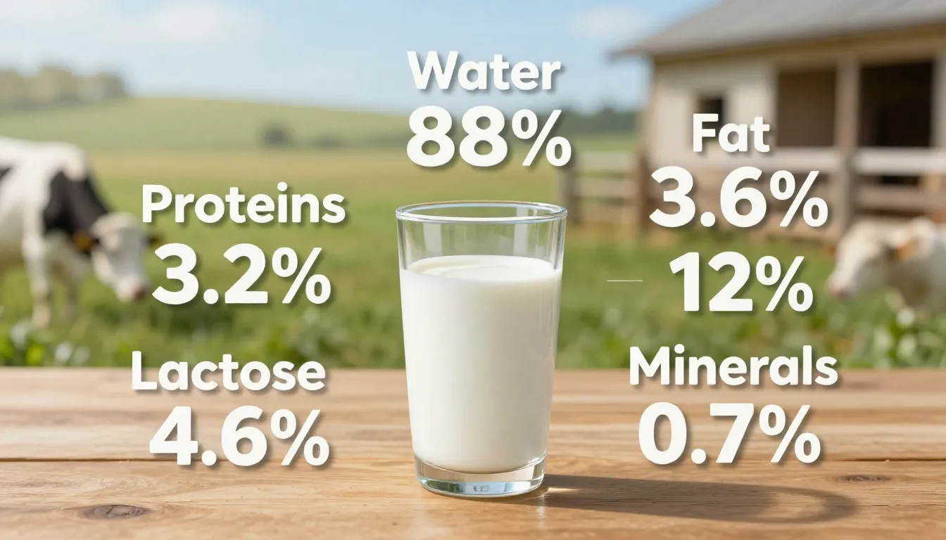 Infographic design, a glass of milk on a wooden table with f...
