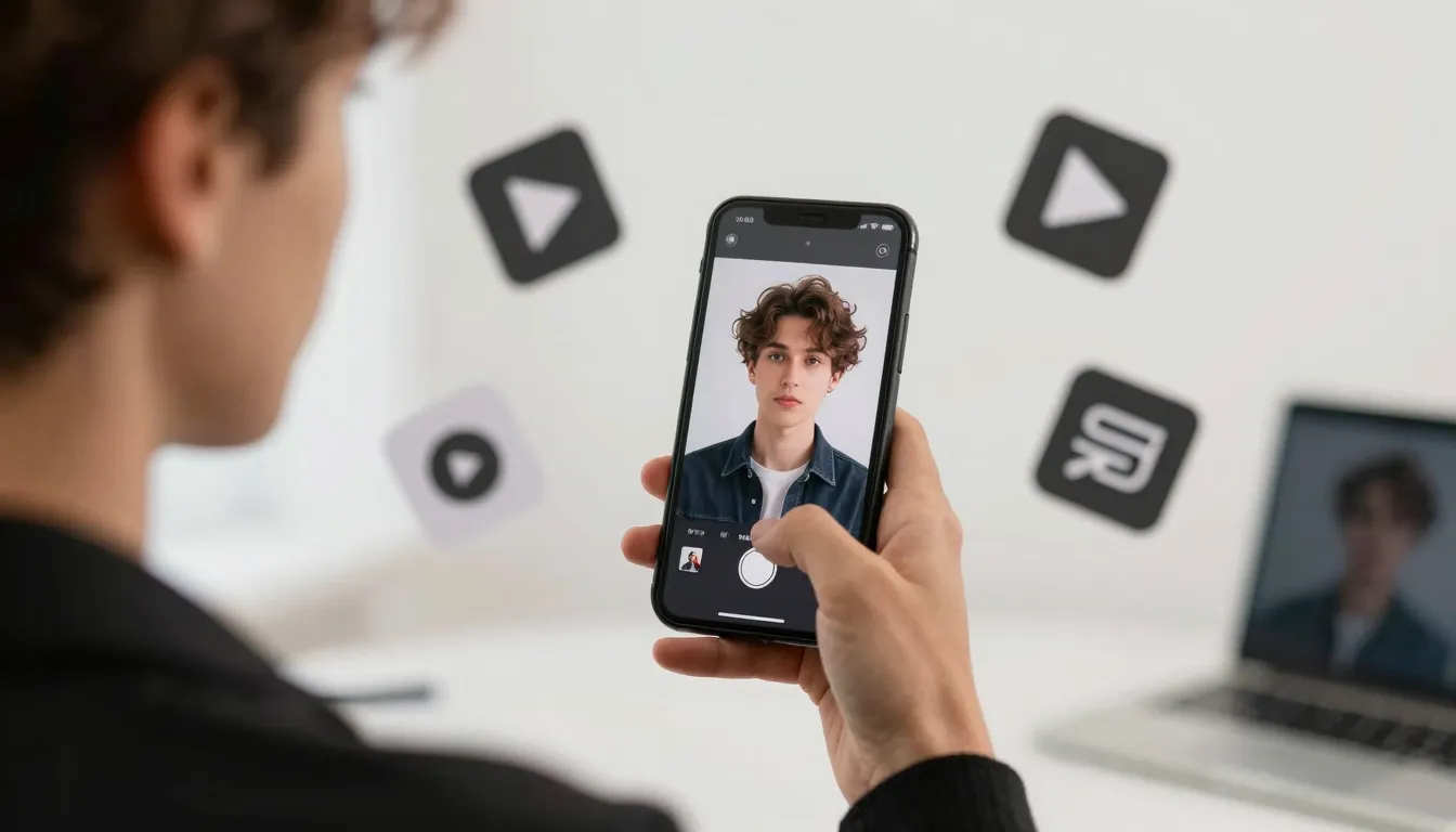 A stylish person holding a phone, recording a creative video...