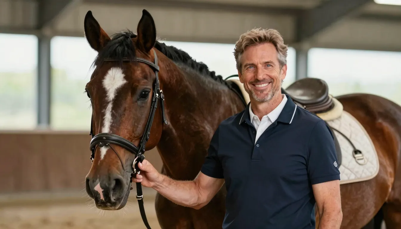 A friendly and experienced equestrian coach, a man or woman ...