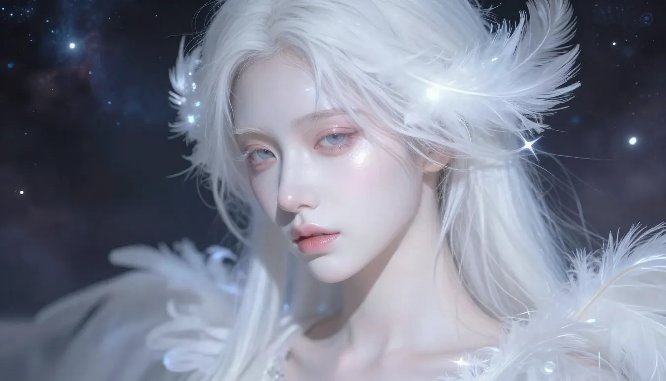 Close up portrait of a person with pale fair skin, glowing s...