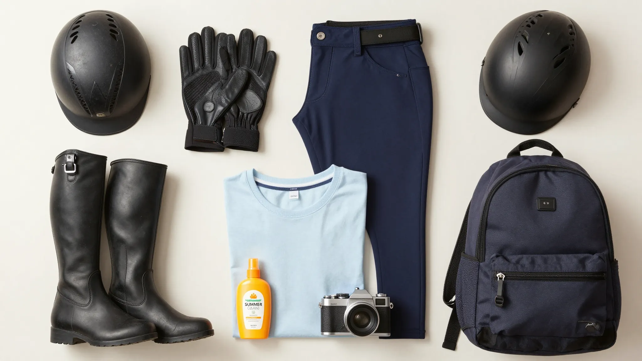 A flat lay image showing a neatly organized collection of it...