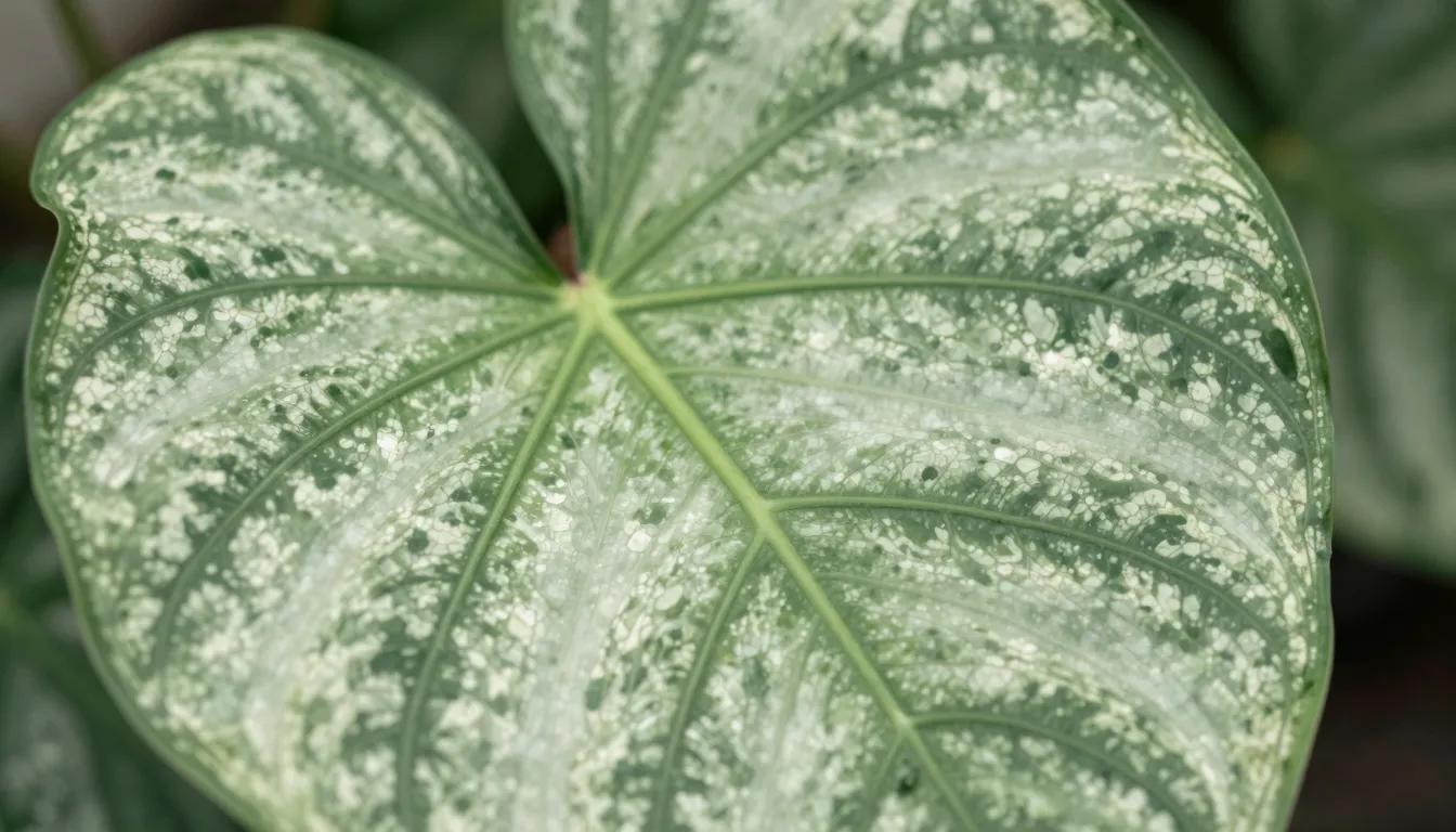Macro shot of a Syngonium leaf showing intricate vein patter...