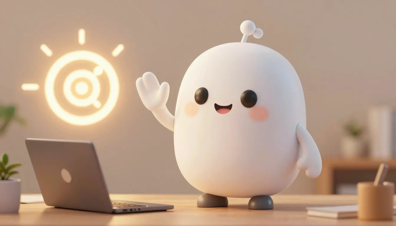 A friendly digital assistant waving goodbye, warm atmosphere...