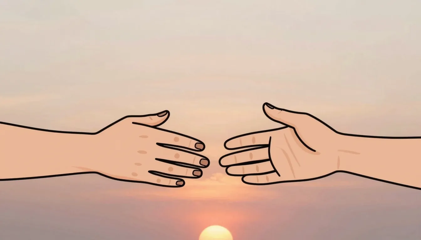 Minimalist illustration of two hands reaching out to each ot...